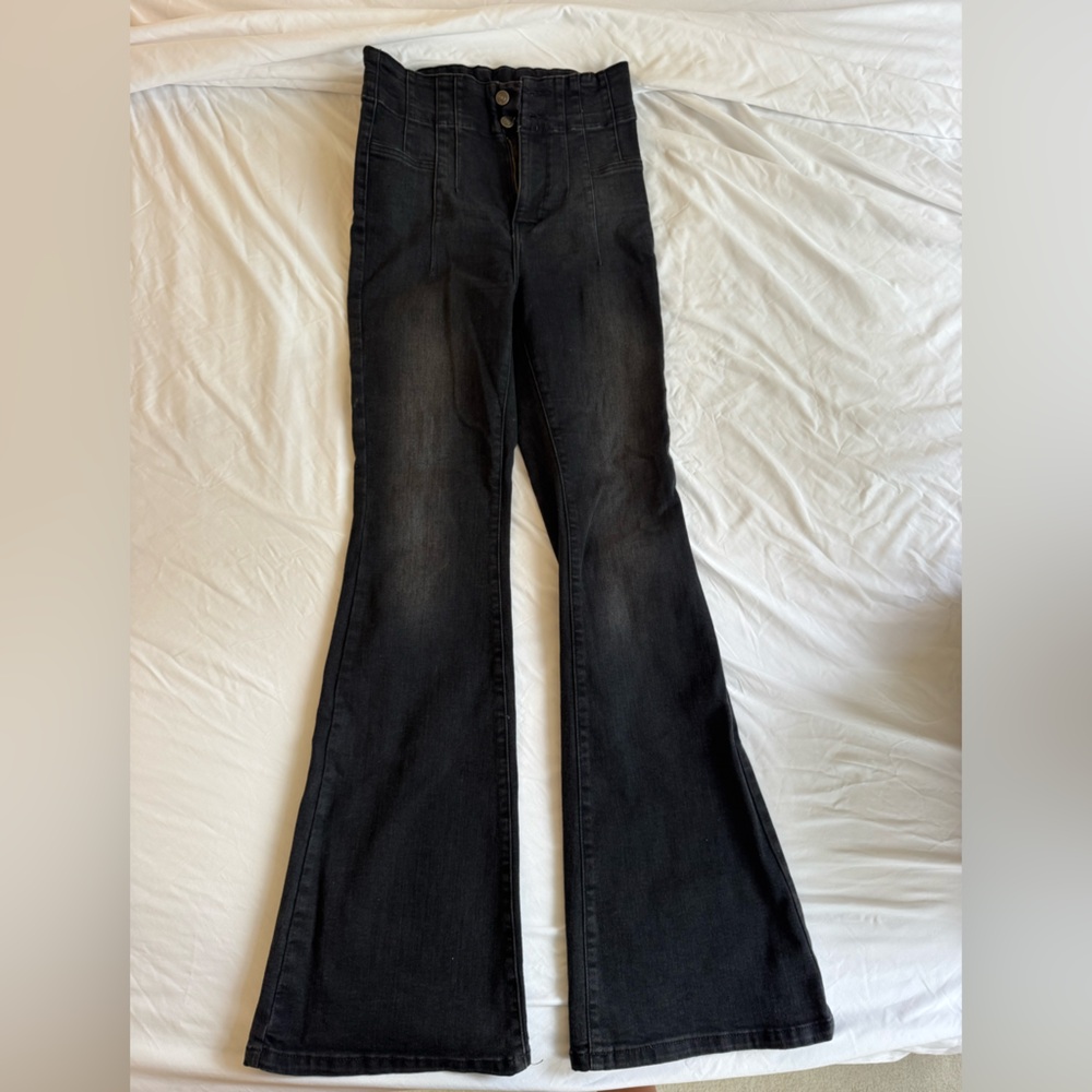 Free People High-Waisted Black Flare Jeans